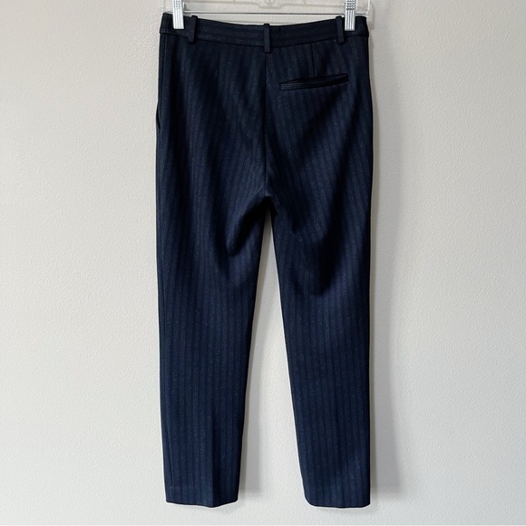 Theory Tailor Trouser C Cropped Dress Pant Pale Stripe Knit Navy Blue Size 00 - Picture 10 of 13